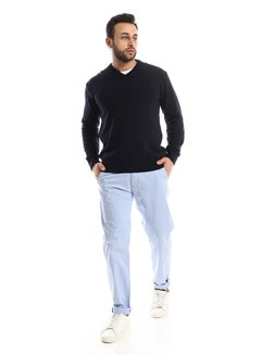 Buy V-Neck Navy Blue Long Sleeves Pullover in Egypt