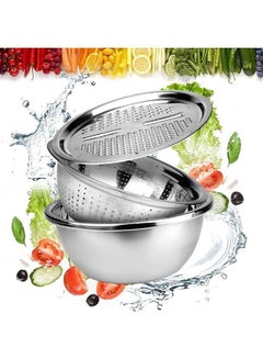 Buy Grater Stainless Steel Mirror Finish 3 pcs Drain Basket - Grater - Basin Bowl; Vegetable & Cheese Grater |  Universal Grater with Sink Colander | Diameter - 30 cm in UAE