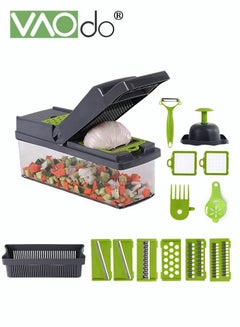 Buy 14 In 1 Vegetable Chopper Adjustable Multifunctional Food Chopper with Container Onion Carrot Salad Chopper Grey in UAE