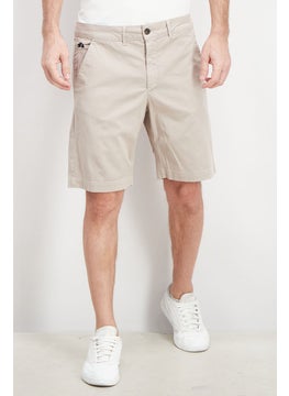 Buy Men Slim Fit Embroidered Chino Shorts, Taupe in Saudi Arabia