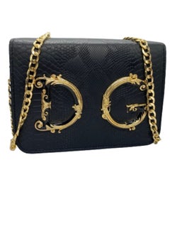 Buy Luxurious women's leather bag, black color with a golden metal handle in Egypt