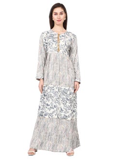 Buy ELEGANT UNIQUE PRINTED LONG SLEEVE STYLISH ARABIC KAFTAN JALABIYA DRESS in Saudi Arabia