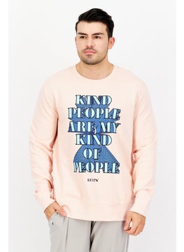 Buy Men Crew Neck Graphic Print Long Sleeves Sweatshirt, Pink in UAE