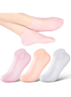 اشتري Silicone Socks 3 Pairs Aloe Socks Silicone Gel Heel Socks Anti Slip Silicone Moisturizing Socks for Women Men Dry Cracking Skin (Small), Pink, Beige and White في الامارات
