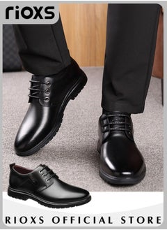 Buy Men's Business Formal Casual Leather Shoes Lace-Up Rounded Toe Fashion Oxford Shoes With Low Heel in Saudi Arabia