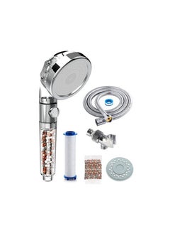 Buy High Pressure Water Saving Bath Switch Shower Head With Handheld Hose Holder  PTFE Tape Silver/Clear Filtered in UAE