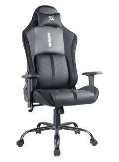 اشتري كرسي مكتب مريح للألعاب، نظام استرخاء 180 درجة، مسند ذراع قابل للتعديل ثنائي الأبعاد مع مسند ظهر ثلاثي التروس، أسود في الامارات