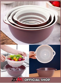 Buy 3 Piece Kitchen Double Drain Basket 2 in 1 Fruit and Vegetable Cleaning Strainer with Colander for Easy Draining Fruit Washing Basket Double Layer Colander in UAE