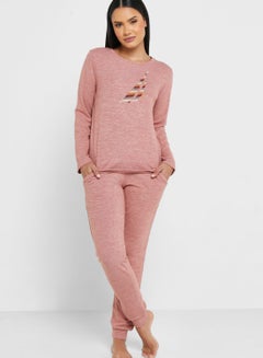 Buy Embroidered Knitted Pyjama Pant Set in UAE