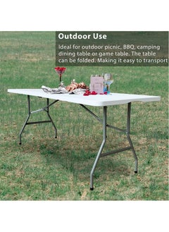 اشتري 6 Foot Folding Table 6ft Portable Plastic Table with Handle, Fold-in-Half Heavy Duty Lightweight Utility Table, Indoor Outdoor 6' Folding Card Tables for Party, Picnic, Camping, Dining في الامارات