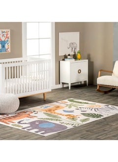 اشتري Felipa Safari Machine Washable Kids Area Rug 5' X 8' White Multi في الامارات