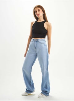 Buy High-Waist Light Wash Degrade Straight Wide Leg Jeans. in Saudi Arabia