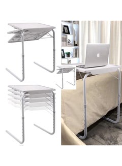 اشتري Foldable Assembled Table Mate TV Tray Portable Folding Snack Table Adjustable Sofa Side Table Bed Laptop Desk Table for Breakfast Home Use White في الامارات