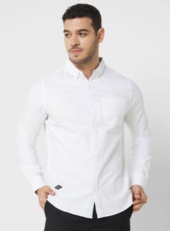 اشتري قميص رجالي كاجوال أبيض من القطن بقصة ضيقة في السعودية