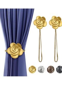 Buy Curtain Ties Magnetic, Aimou Resin Flower Curtain Tiebacks Vintage Curtain Drapery Holdbacks, Magnetic Window Drapery Decorative Holders with Rope for Outdoor, Home, and Office(2 Pack, Gold) in UAE