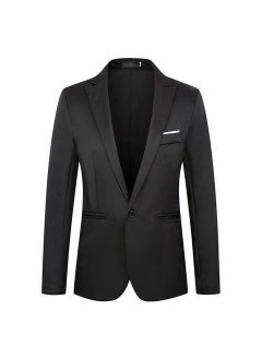 اشتري Suit Mens Business Casual Single Button White Suit Korean Style Slim Fit Plus Size Professional Dress Groom Dress Fashion Black في الامارات