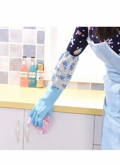 اشتري 2 Set Rubber Gloves, Dishwashing Gloves Non-Slip Household Kitchen Cleaning Rubber Gloves with Lining for Women (Long Arm One Size [Color] and [Pattern] Sent Randomly) في السعودية