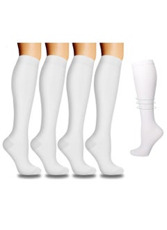 Buy 4 Pairs of Compression Socks by 20-30 mmHg Best for Athletic Maternity Travel and Flight Socks - Running and Fitness High Circulation Socks for Women and Men(White) in UAE