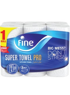 Buy Fine Kitchen Tissues Paper Super Towel Pro 3 ply 6 rolls in UAE