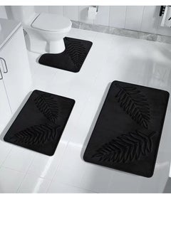 اشتري 3-Piece Bathroom Rug Set Water Absorbent Anti-Slip Kitchen Bedroom Mat Coral Velvet Black في الامارات