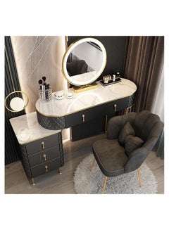 Buy Modern Dressing Table Set with LED Lighting Mirror, Make up Desk Multi-Functional Storage Dresser with Storage Cabinet Drawers and Chair, Vanity Table, Dressing Makeup Table for Bedroom in UAE