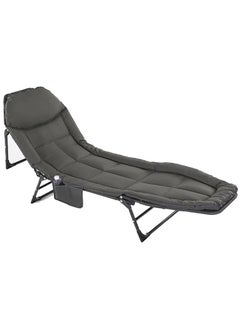 Buy Folding Recliner Adjustable in Multiple Positions  with Cushion and Side Pocket, Gray in Saudi Arabia