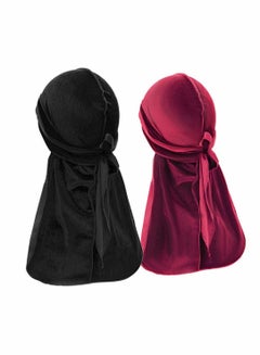 Buy Velvet Durag Men Women Unisex, Soft Durag Headwraps with Extra Long Tail and Wide Straps Perfect for 360 Waves Headwraps Pirate Cap Bandana Turban Hat, 2 Pieces in UAE
