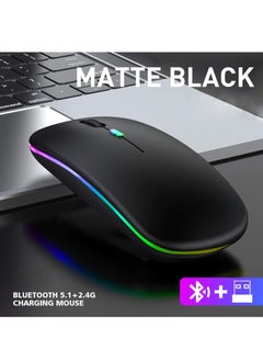 Buy Wireless Bluetooth Mouse, Slim LED Dual Mode (Bluetooth 5.1 + USB) 2.4GHz Silent Rechargeable Mouse with Type-C Adapter for Laptop/MacBook/iPad OS 13 and Above in Egypt