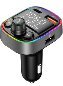 اشتري Wireless Bluetooth Car Adapter,FM Transmitter AUX Radio Receiver,Handsfree Call,QC3.0 & Type-C USB Car Charger Ports, 7 Color Backlit with 2 LED Display, TF Card & USB Music Player في الامارات