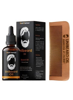 Buy Beard Oil 50ml WITH COMB for strengthening beard growth and nurturing hair follicles - with Argan, Jojoba, Avocado, Sweet Almond, Grapefruit, Macademia and Vitamin E - Unibeard oil with coconut scent in Egypt