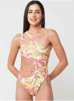 Buy Printed Swimsuit With Cut-out Detail in UAE