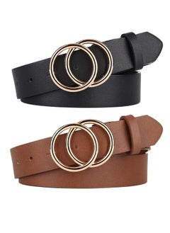 اشتري Women Belts for Jeans Dress with Fashion Double O-Ring Buckle and Soft PU Faux Leather Belt(M,2 PCS) في الامارات