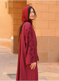 Buy Beautiful Abaya V-Open Neck, Open Cotton Cloth Ari work design Red in Saudi Arabia