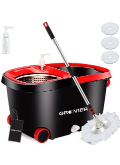 Buy GROOVIER Spin Mop Bucket - 2x Drier Mopping, Stainless Steel Deluxe 360 Spinning Mop Bucket Floor Cleaning System w/Microfiber Mop Heads,125cm Extended Handle, 2x Wheel for Home Cleaning (45x26x23cm) in UAE