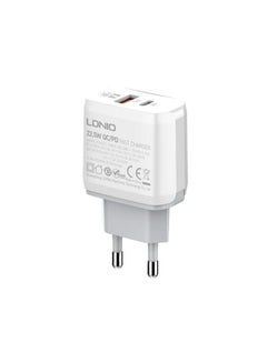 اشتري A2421C High Quality EU Plug Super Fast Charger Dual Port (Type-C & USB) 22.5W With Type-C To Type-C Charging Cable - White في مصر