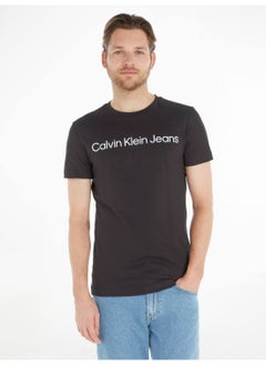 Buy Men's Slim Organic Cotton Logo T-Shirt, Black in Saudi Arabia