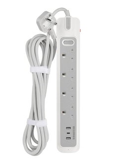 Buy Electric Power Extension 4 Sockets 5M 2 USBA 1 USBC White/Grey in Saudi Arabia