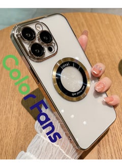 اشتري for iPhone 14 Pro Max Case Magnetic Compatible with Magsafe Glass Lens Camera Protector Logo View Hard Luxury Phone Cases for iPhone 12/13 Pro Max for Women Men Transparent Cover Gold في السعودية