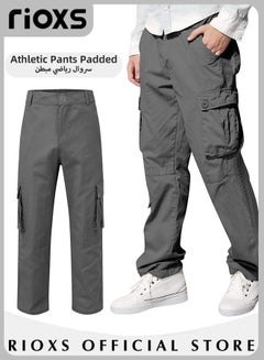 Buy Men's Cargo Pants with Pockets Cotton Hiking Sweatpants Casual Athletic Jogger Sports Outdoor Trousers Relaxed Fit in UAE