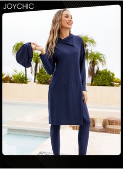 Buy 3-piece Muslim Women Conservative Swimwear Set Long Sleeve Comfortable and Sun Protection Beach Wear Summer Lightweight Swimsuit Dark Blue in Saudi Arabia