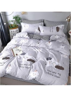 Buy Single Size Duvet Cover Set Soft and Breathable 4PCs Microfiber Cotton Bedding Set Luxury Fade & Wrinkle Resistant Bed Sheet Set Includes 1 Duvet Cover 1 Fitted Sheet & 2 Pillow Cases 160x200 cm in UAE