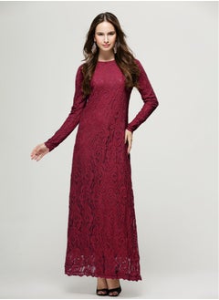 Buy Elastic Waist Splicing Crewneck Party Evening Dress Female Lace Plus Size Dresses Dress High Neck Long in UAE