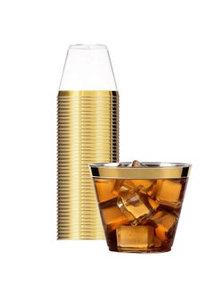 Buy 50 Pack Plastic Cups  9 oz Hard Clear Plastic Cups, Premium Disposable Cups For Cocktail And Drinking  Food Grade Party Cups Set  Sturdy Plastic Tumbler Cups For Parties, Plastic Cups Set Gold Rim in Saudi Arabia