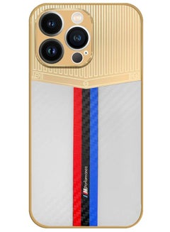 Buy iPhone 13 Pro Max Luxury Gold Plated Case Hybrid Electroplated Frame Back Cover with Carbon Fiber Texture White/Blue/Red in UAE