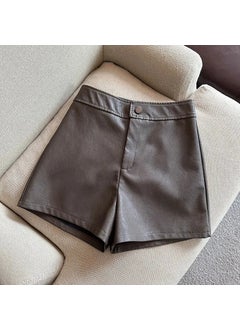 Buy PU Leather High Waist Bootcut Shorts for Women Brown in Saudi Arabia