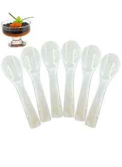 Buy 6 Pieces Caviar Spoons Set White Mother of Pearl Spoon with Round Handle for Egg Coffee Serving Ice Cream Restaurant in Saudi Arabia