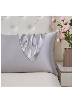 اشتري Satin Pillowcases 2-Pcs Soft And Silky Pillow Cover For Hair And Skin Care With Envelope Closure (Without Pillow Insert),Silver في السعودية