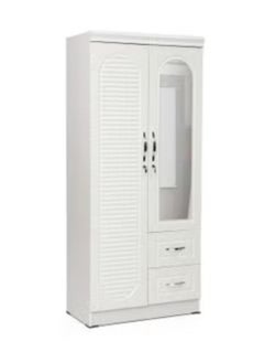 Buy 2 Door Wooden Wardrobe Cabinet Cupboard Engineered Wood Modern Stylish Heavy Duty With Mirror Color White in UAE