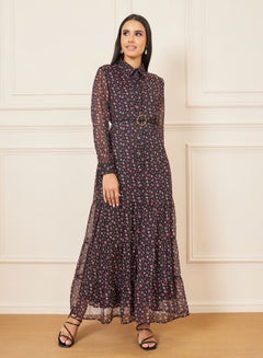 Buy Floral Ditsy Print Collared Tiered Shirt Maxi Dress in Saudi Arabia