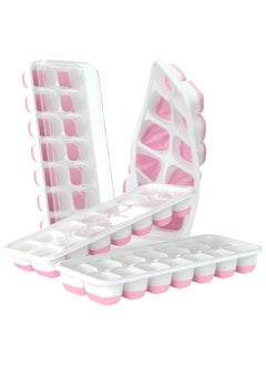 Buy 4 Piece Pack, Easy-Release Flexible & Silicone 14-Ice Trays with Spill-Resistant Removable Lid, and BPA Free, for Cocktail, Freezer, Stackable Chocolate Trays with Lids ( Pink ) in UAE